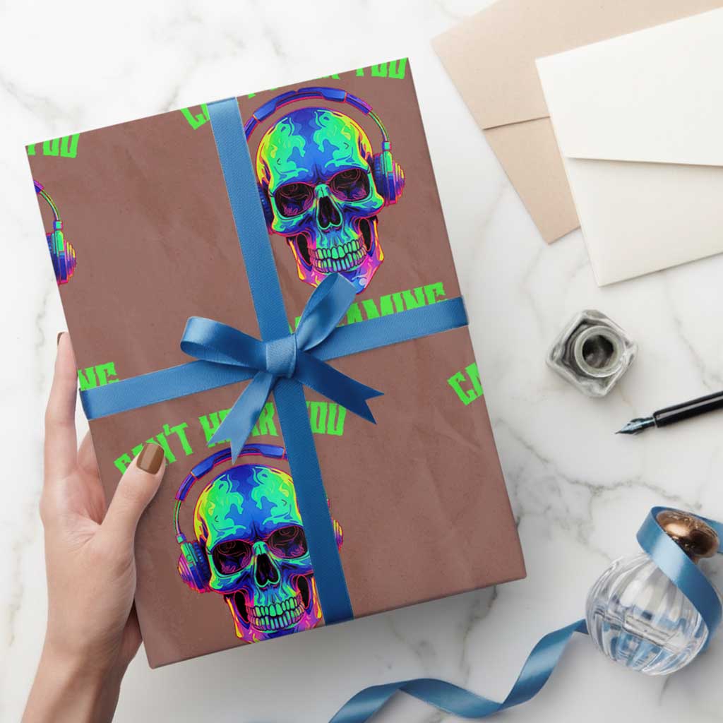 Skull Gamer Wrapping Paper Roll Can't Hear You I'm Gaming Funny Video Game Lover Player TS02 Mocha Print Your Wear