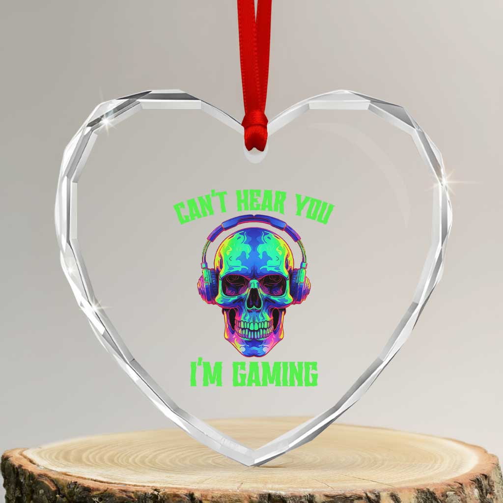 Skull Gamer Heart Crystal Glass Ornament Can't Hear You I'm Gaming Funny Video Game Lover Player TS02 Transparent Glass 3'' Heart Print Your Wear