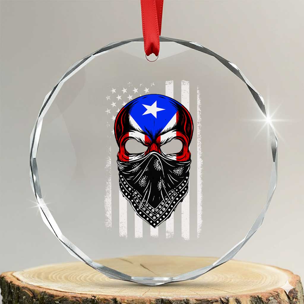 Skull Puerto Rican American Flag Crystal Glass Ornament With Bandana TS10 Transparent Glass 3'' Circle Print Your Wear