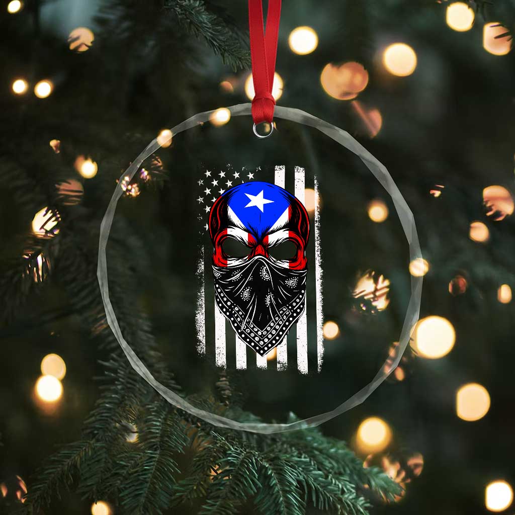 Skull Puerto Rican American Flag Crystal Glass Ornament With Bandana TS10 Print Your Wear