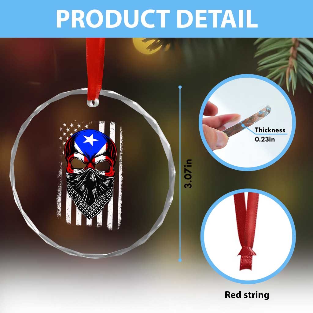 Skull Puerto Rican American Flag Crystal Glass Ornament With Bandana TS10 Print Your Wear