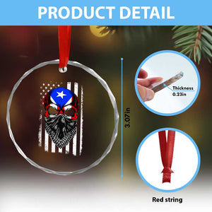 Skull Puerto Rican American Flag Crystal Glass Ornament With Bandana TS10 Print Your Wear