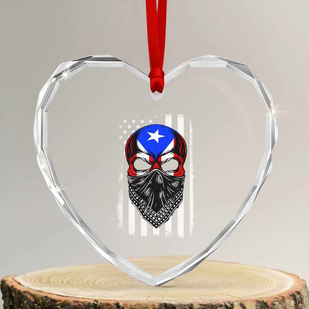 Skull Puerto Rican American Flag Heart Crystal Glass Ornament With Bandana TS10 Transparent Glass 3'' Heart Print Your Wear