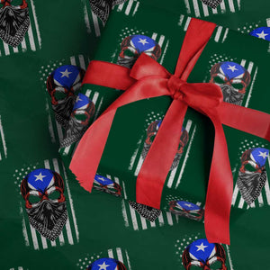 Skull Puerto Rican American Flag Wrapping Paper Roll With Bandana TS10 Green Print Your Wear