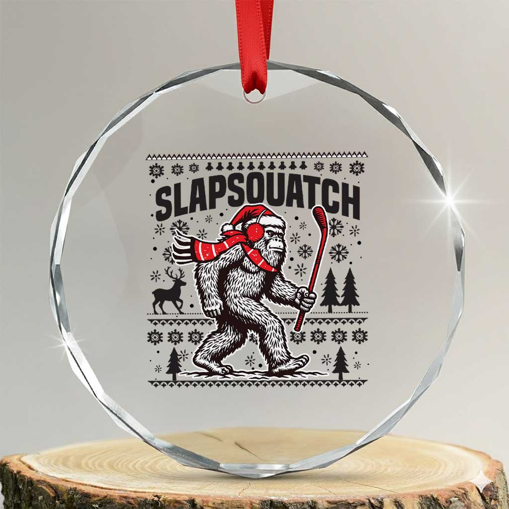 Slapsquatch Hockey Player Crystal Glass Ornament Funny Bigfoot Ugly Christmas Gift TS12 Transparent Glass 3'' Circle Print Your Wear