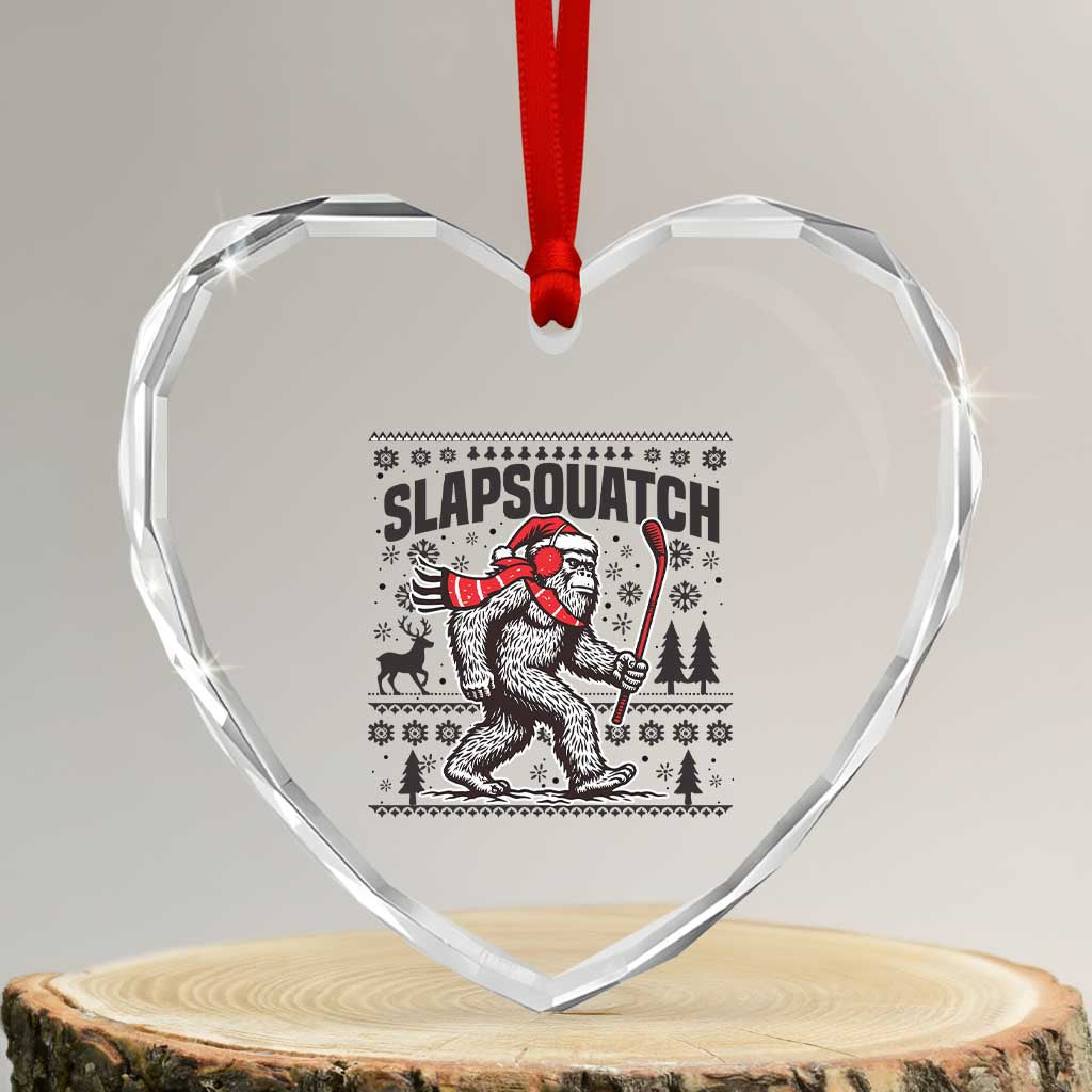 Slapsquatch Hockey Player Heart Crystal Glass Ornament Funny Bigfoot Ugly Christmas Gift TS12 Transparent Glass 3'' Heart Print Your Wear