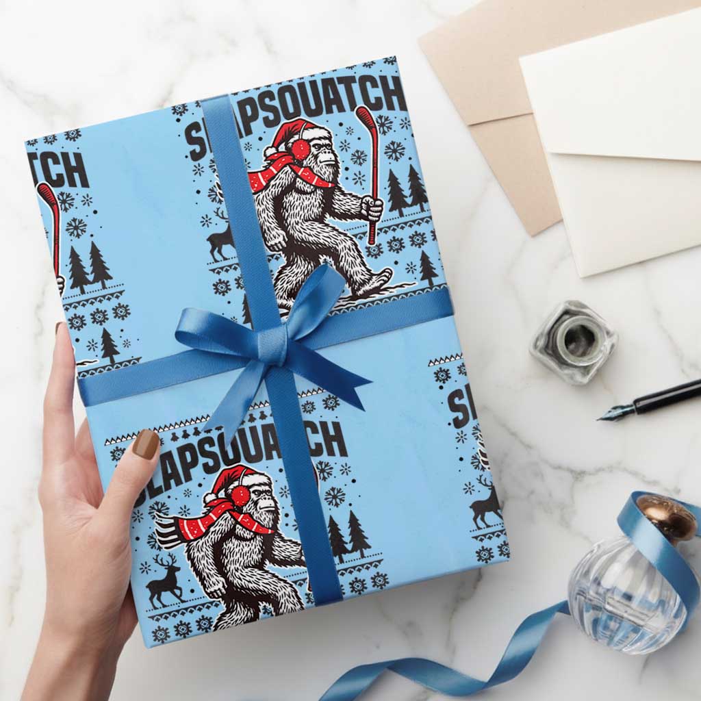 Slapsquatch Hockey Player Wrapping Paper Roll Funny Bigfoot Ugly Christmas Gift TS12 Light Blue Print Your Wear