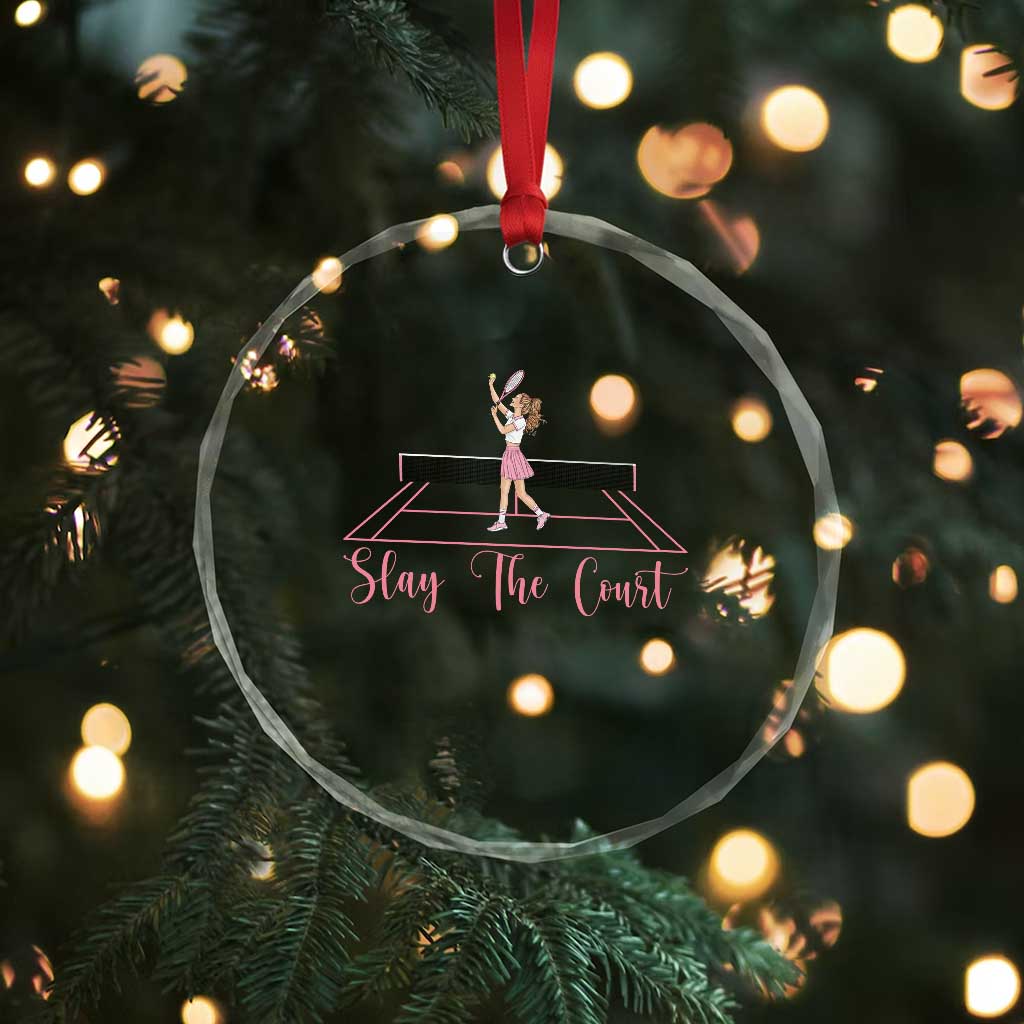 Slay The Court Queen Crystal Glass Ornament Funny Tennis Player Gift For Women TS12 Print Your Wear