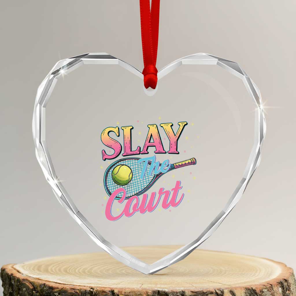 Slay The Court Queen Heart Crystal Glass Ornament Witty Tennis Player Gift For Girls TS12 Transparent Glass 3'' Heart Print Your Wear