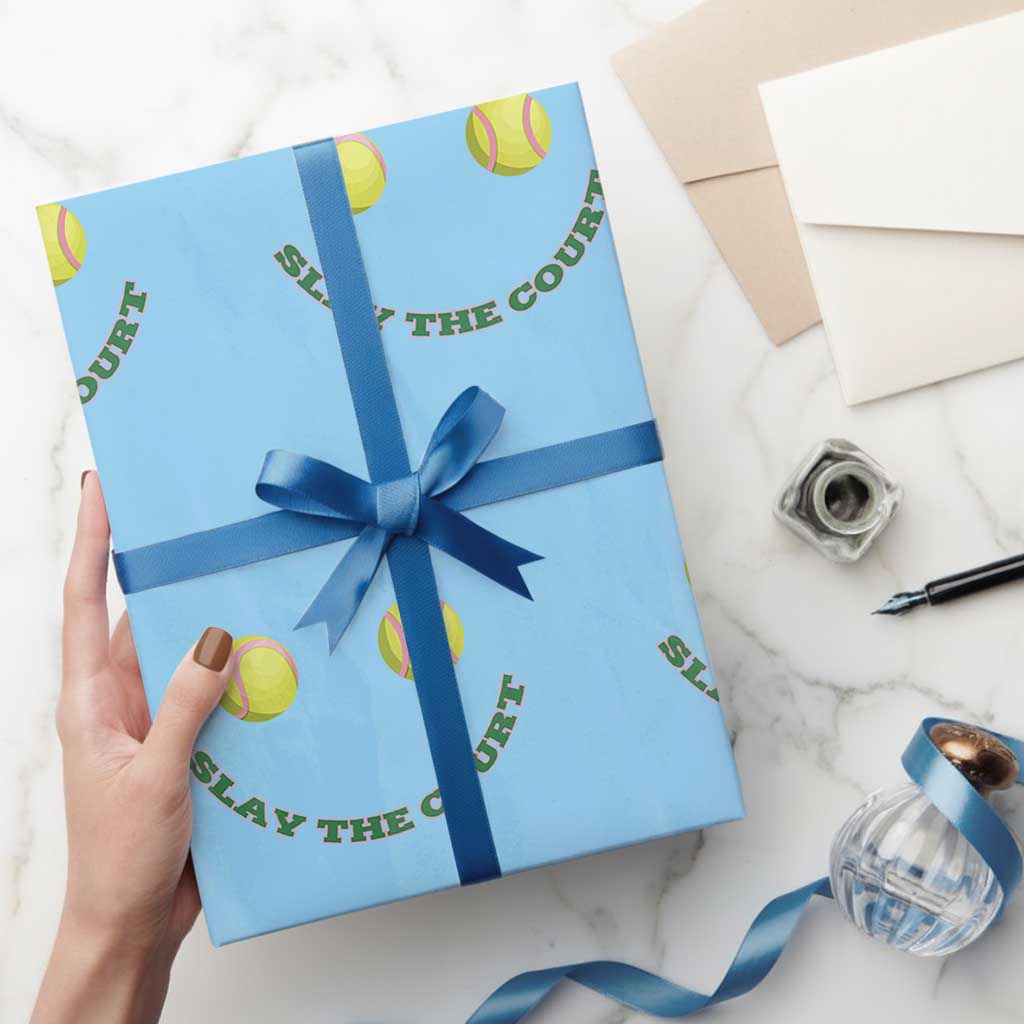 Slay The Court Tennis Girl Wrapping Paper Roll Funny Tennis Player Gift TS12 Light Blue Print Your Wear