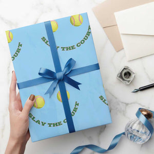 Slay The Court Tennis Girl Wrapping Paper Roll Funny Tennis Player Gift TS12 Light Blue Print Your Wear