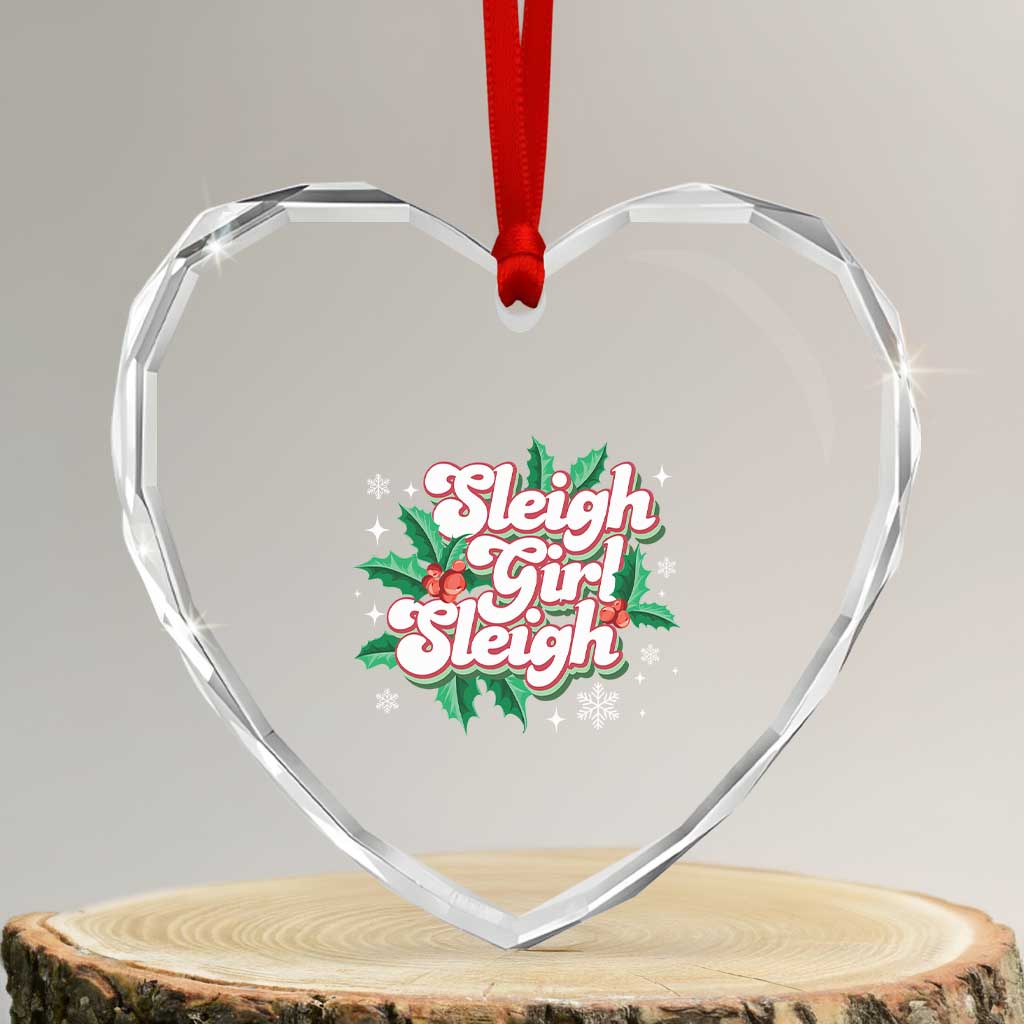 Sleigh Girl Sleigh Heart Crystal Glass Ornament Xmas Retro Groove Slay Girl Mistletoe TS11 Transparent Glass 3'' Heart Print Your Wear