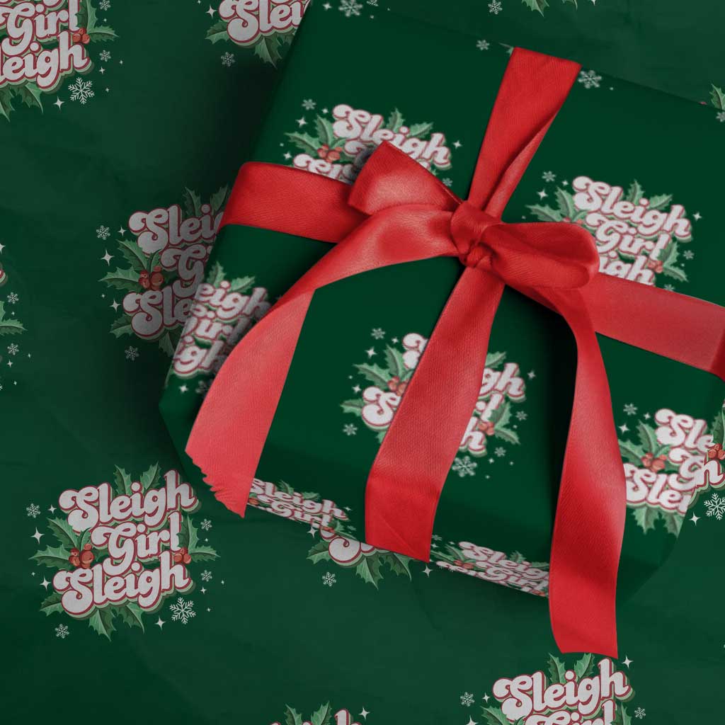 Sleigh Girl Sleigh Wrapping Paper Roll Christmas Retro Groove Slay Girl Mistletoe TS11 Green Print Your Wear