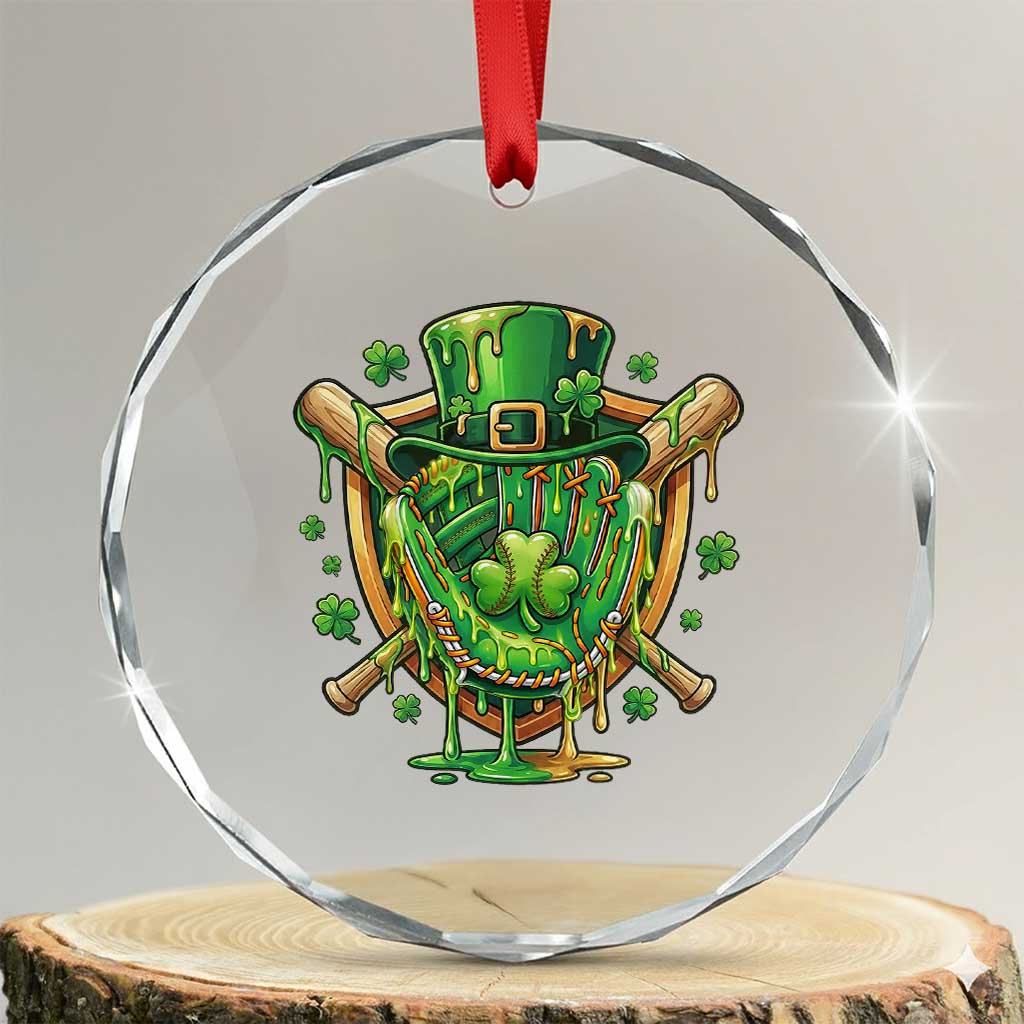 Slimy Shamrock Baseball Glove Crystal Glass Ornament St Patricks Day Gift TS12 Transparent Glass 3'' Circle Print Your Wear