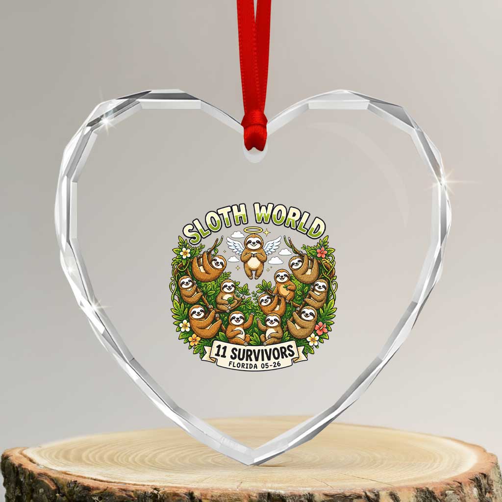 Sloth World 11 Survivors Wildlife Awareness Heart Crystal Glass Ornament Florida Animal Rights Protest and Support TS02 Transparent Glass 3'' Heart Print Your Wear