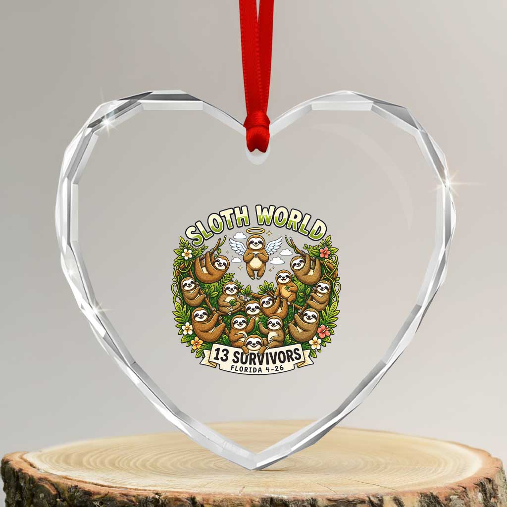 Sloth World 13 Survivors Animal Rescue Heart Crystal Glass Ornament Memorial Tribute and Florida Wildlife Protection