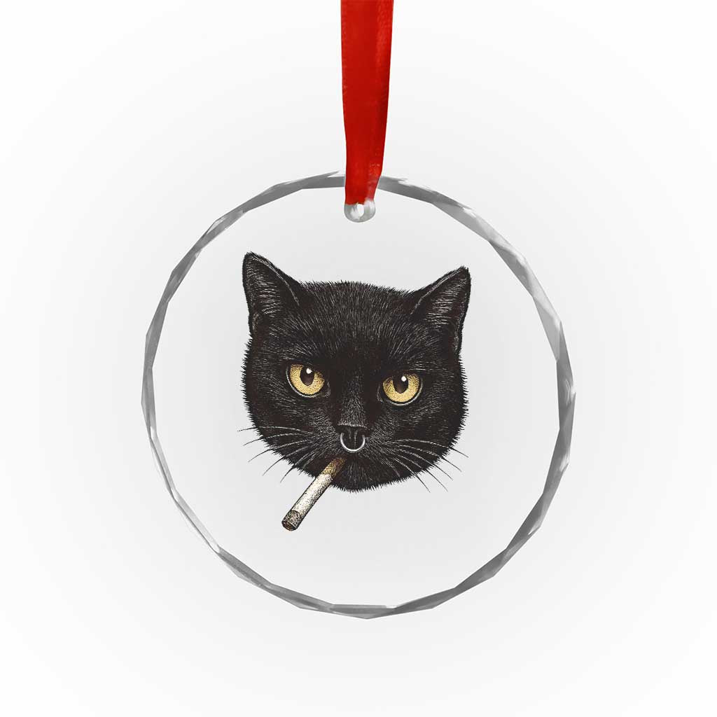 Smoking Cat Y2K Crystal Glass Ornament Vintage Black Cat Edgy Retro 90s Grunge TS10 Print Your Wear