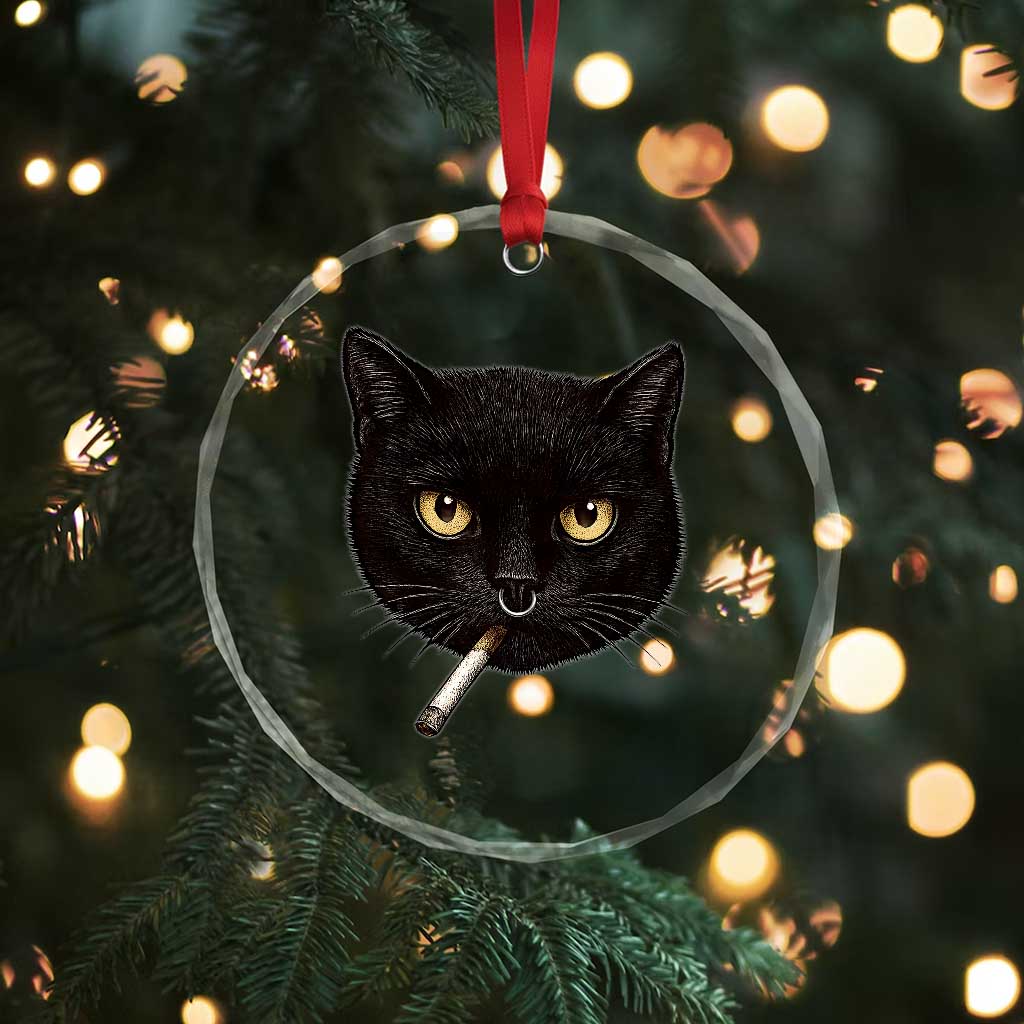 Smoking Cat Y2K Crystal Glass Ornament Vintage Black Cat Edgy Retro 90s Grunge TS10 Print Your Wear