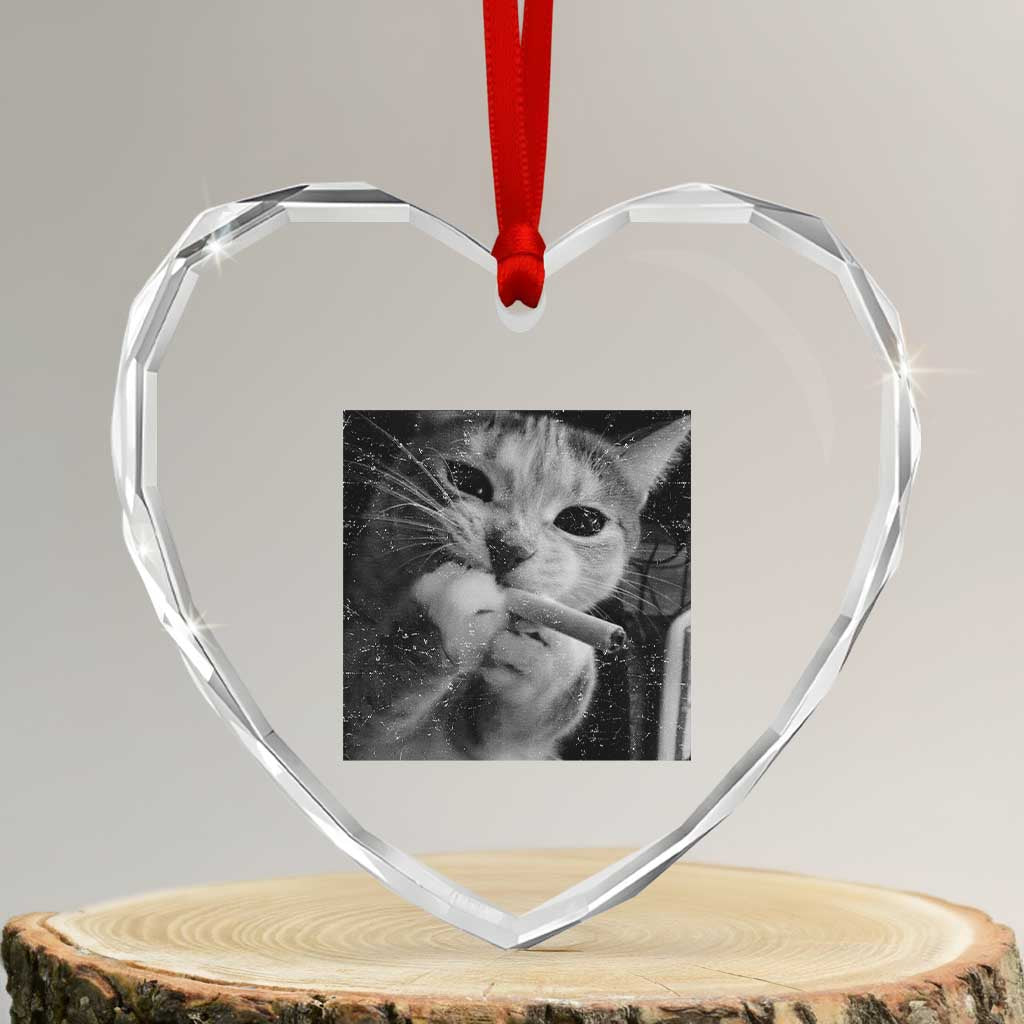 Smoking Cat Y2K Heart Crystal Glass Ornament Vintage Grunge Cat Edgy Retro 90s Streetwear TS10 Transparent Glass 3'' Heart Print Your Wear
