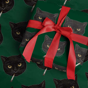 Smoking Cat Y2K Wrapping Paper Roll Vintage Black Cat Edgy Retro 90s Grunge TS10 Green Print Your Wear
