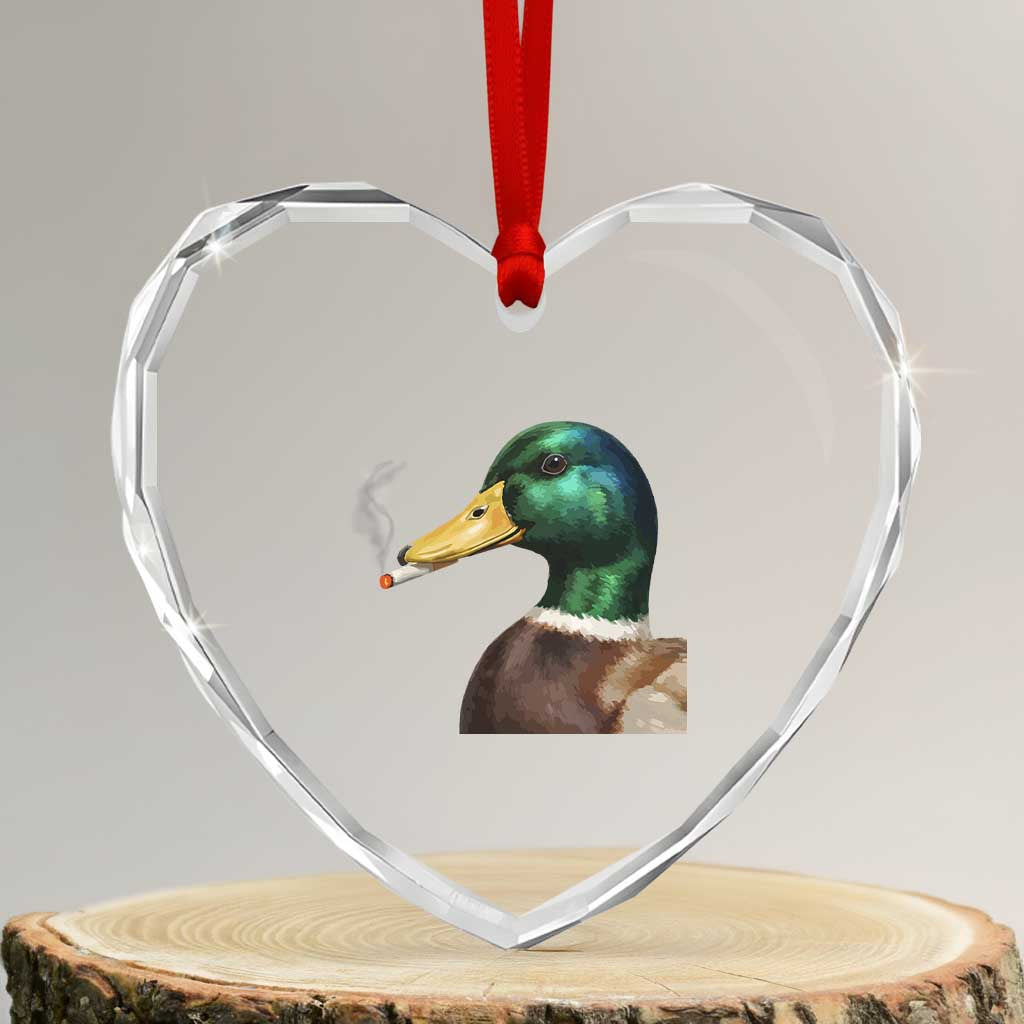Smoking Mallard Meme Graphic Heart Crystal Glass Ornament Chaotic Funny Wild Duck Attitude Viral Internet Humor TS02 Transparent Glass 3'' Heart Print Your Wear