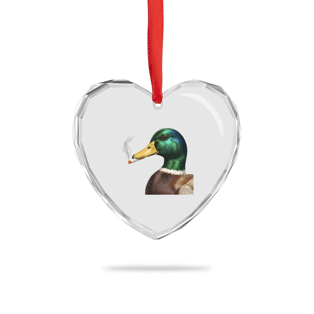 Smoking Mallard Meme Graphic Heart Crystal Glass Ornament Chaotic Funny Wild Duck Attitude Viral Internet Humor TS02 Print Your Wear