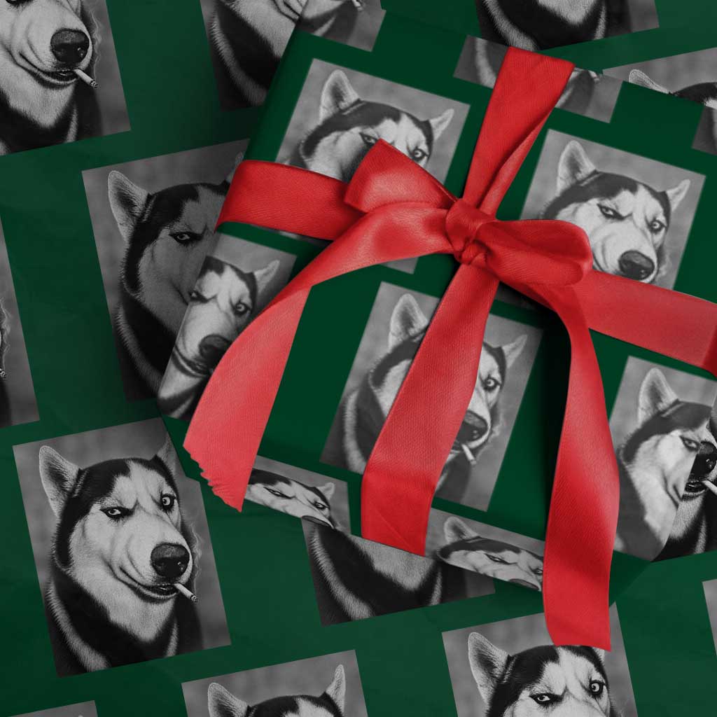 Smoking Siberian Husky Meme Wrapping Paper Roll Funny Dog Face Gift For Dog Lovers TS12 Green Print Your Wear