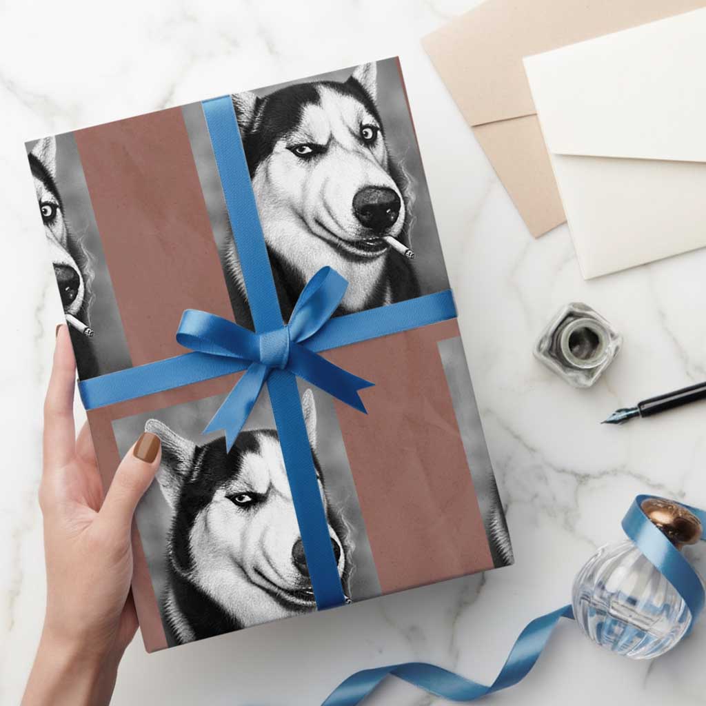 Smoking Siberian Husky Meme Wrapping Paper Roll Funny Dog Face Gift For Dog Lovers TS12 Mocha Print Your Wear