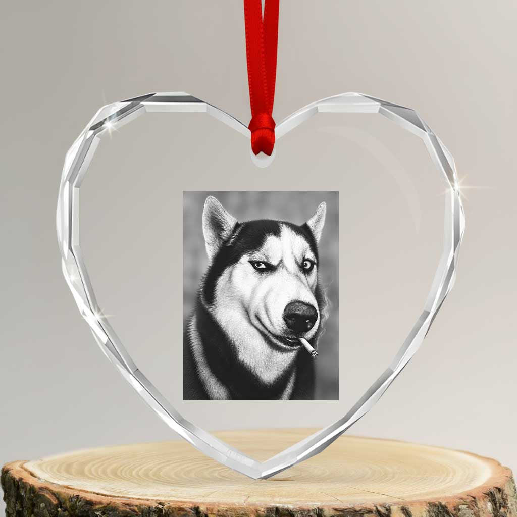 Smoking Siberian Husky Meme Heart Crystal Glass Ornament Funny Dog Face Gift For Dog Lovers TS12 Transparent Glass 3'' Heart Print Your Wear