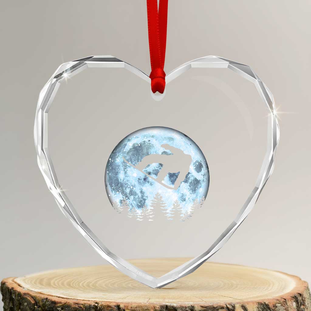 Snowboard Moon Snowboarding Winter Sports Heart Crystal Glass Ornament TS11 Transparent Glass 3'' Heart Print Your Wear