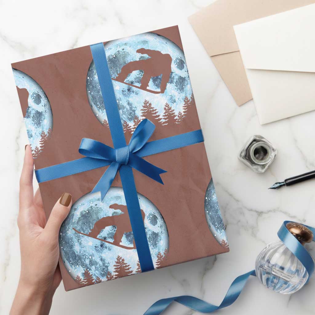 Snowboard Moon Snowboarding Winter Sports Wrapping Paper Roll TS11 Mocha Print Your Wear