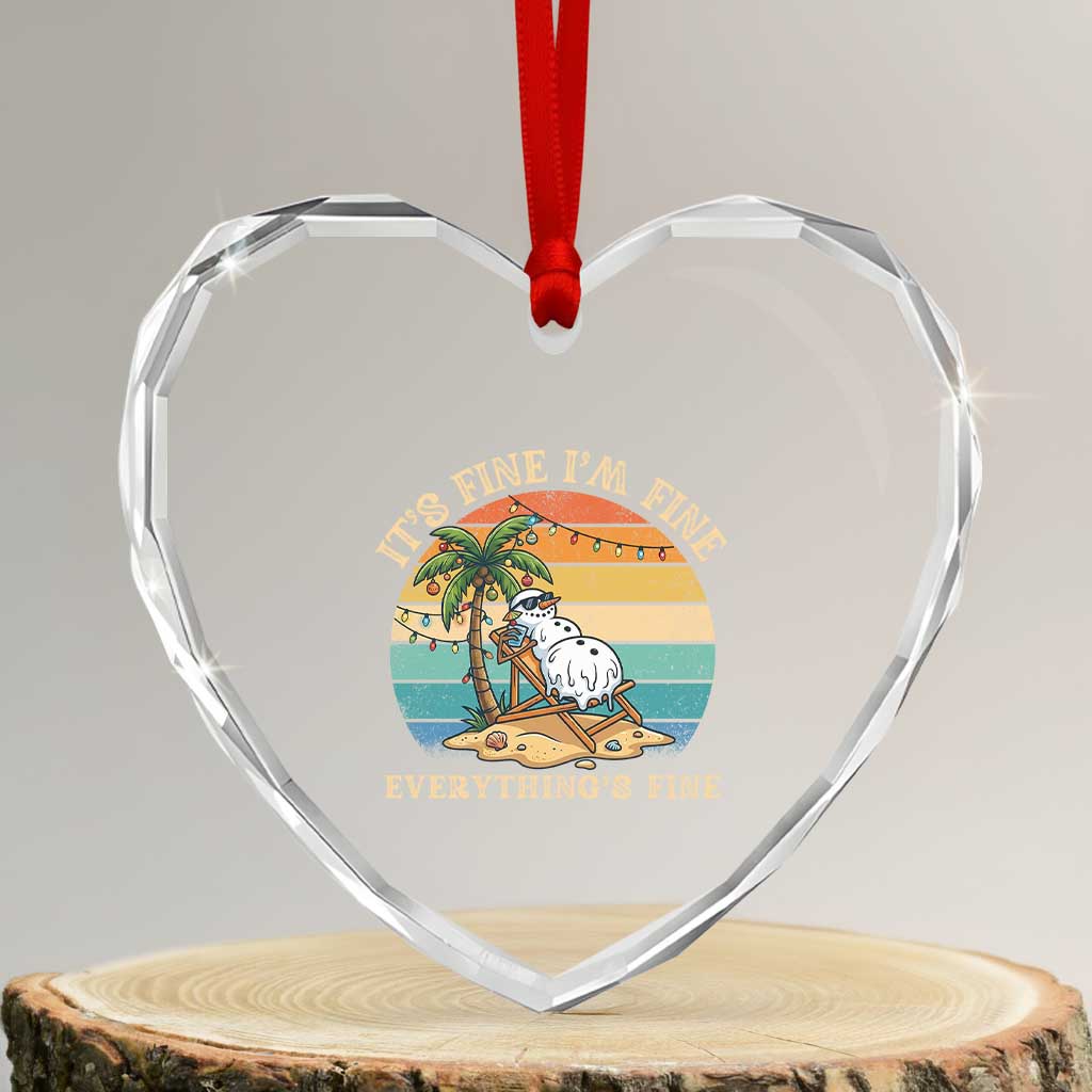 Snowman in july Heart Crystal Glass Ornament Hawaian Beach Vacation Christmas in July