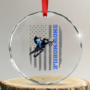 Snowmobile American Flag Snowcross Riding Winter Sport Crystal Glass Ornament TS11 Transparent Glass 3'' Circle Print Your Wear