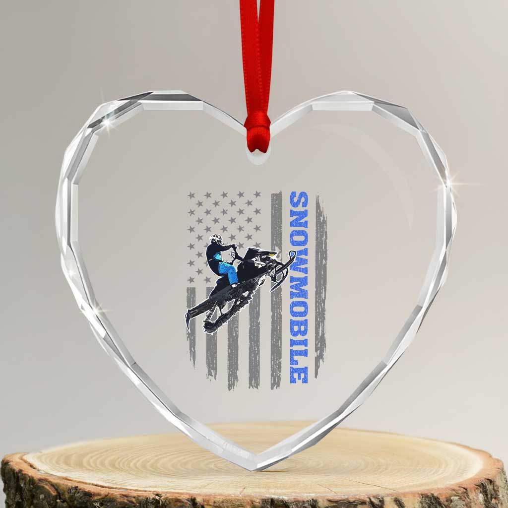 Snowmobile American Flag Snowcross Riding Winter Sport Heart Crystal Glass Ornament TS11 Transparent Glass 3'' Heart Print Your Wear