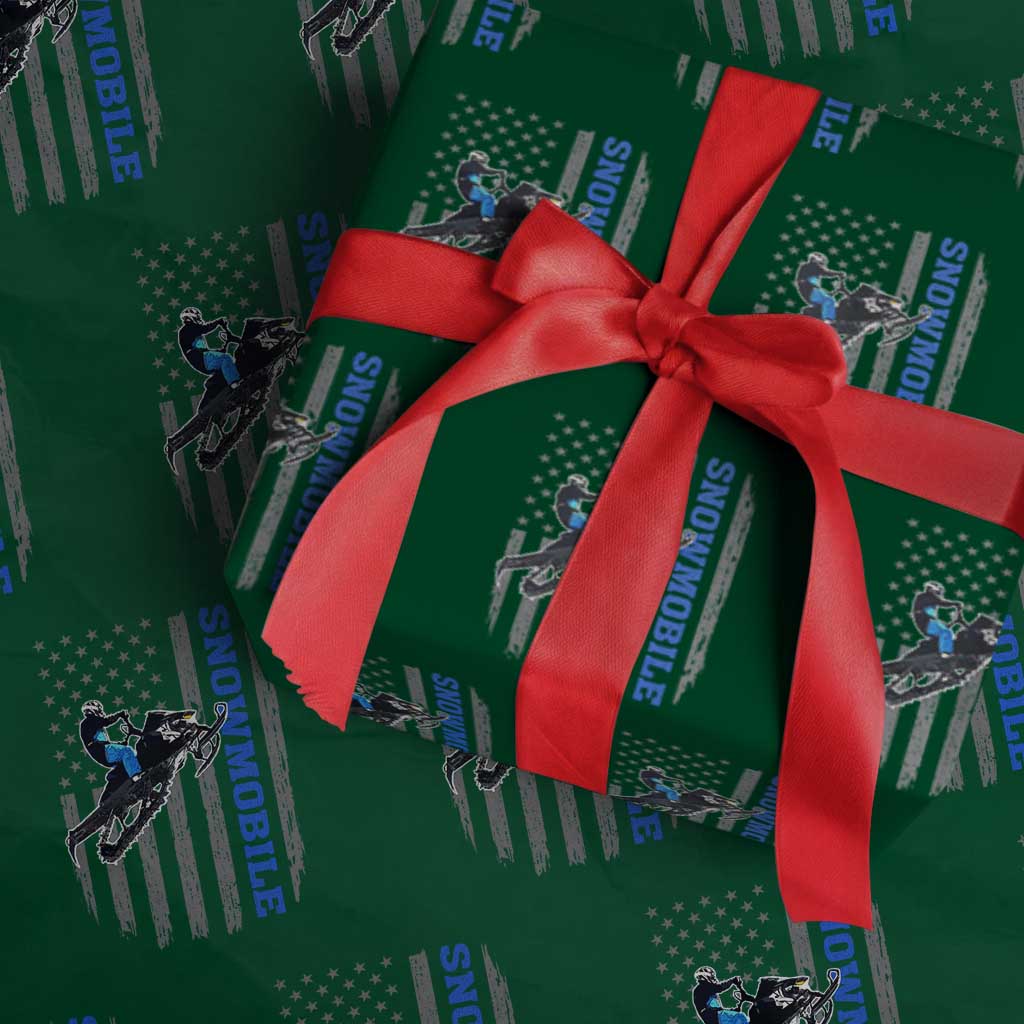 Snowmobile American Flag Snowcross Riding Winter Sport Wrapping Paper Roll TS11 Green Print Your Wear