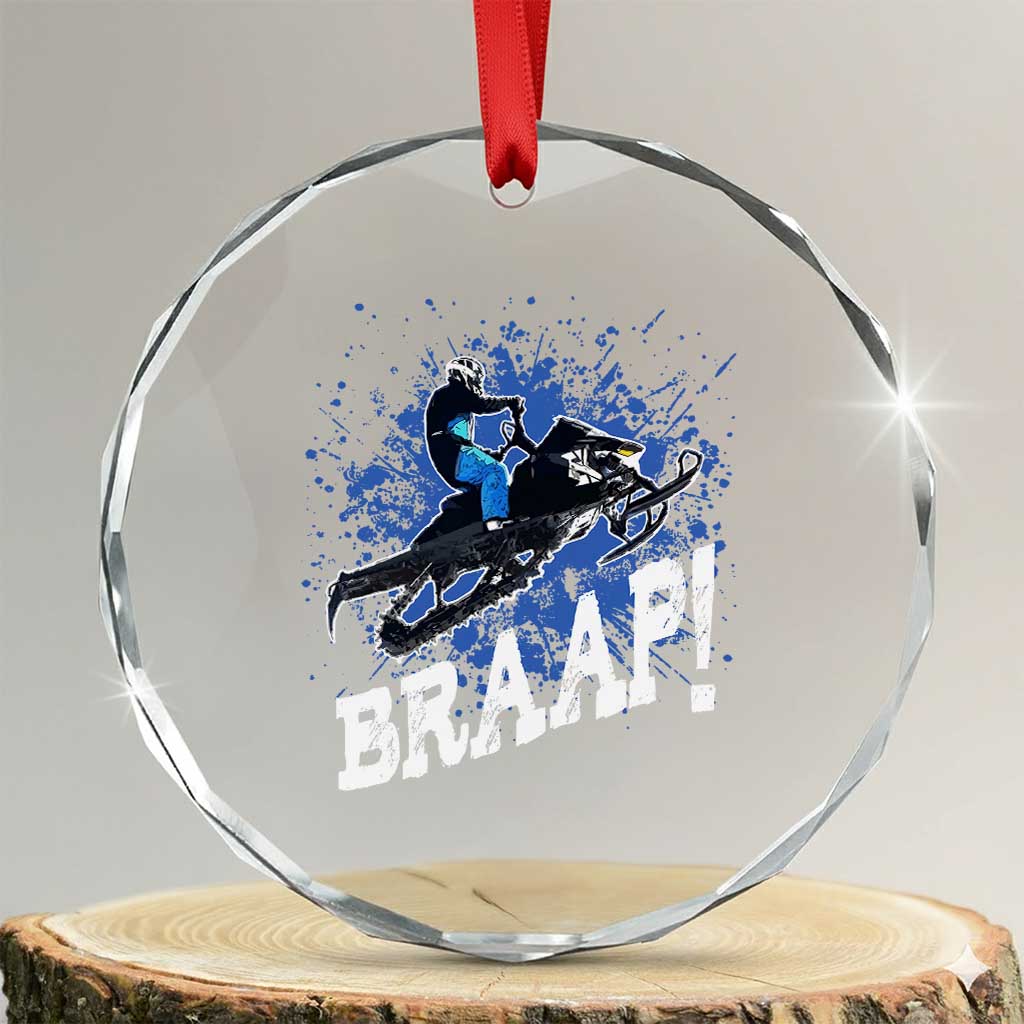 Snowmobile Braaap Crystal Glass Ornament Snowcross Snow Sled Extreme Outdoor Winter Sports TS11 Transparent Glass 3'' Circle Print Your Wear