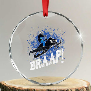 Snowmobile Braaap Crystal Glass Ornament Snowcross Snow Sled Extreme Outdoor Winter Sports TS11 Transparent Glass 3'' Circle Print Your Wear