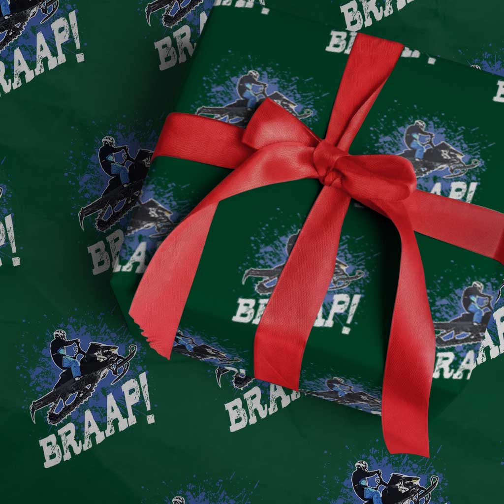 Snowmobile Braaap Wrapping Paper Roll Snowcross Snow Sled Extreme Outdoor Winter Sports TS11 Green Print Your Wear