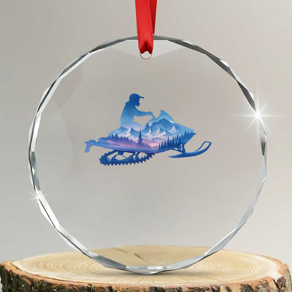 Snowmobile Snow Mountain Forest Snowmobiling Winter Sport Crystal Glass Ornament TS11 Transparent Glass 3'' Circle Print Your Wear