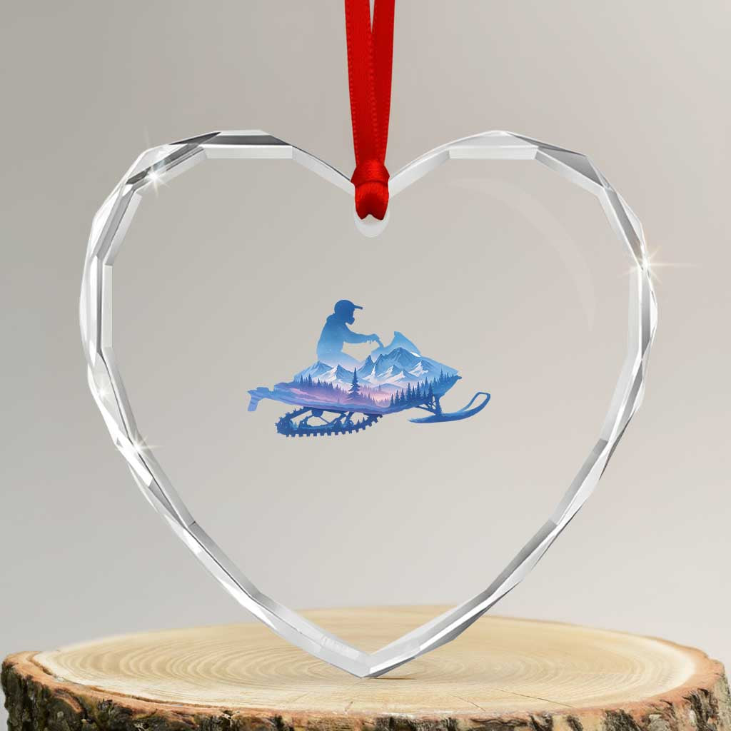 Snowmobile Snow Mountain Forest Snowmobiling Winter Sport Heart Crystal Glass Ornament TS11 Transparent Glass 3'' Heart Print Your Wear