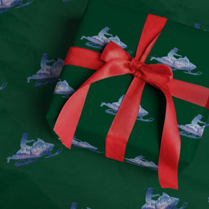 Snowmobile Snow Mountain Forest Snowmobiling Winter Sport Wrapping Paper Roll TS11 Green Print Your Wear