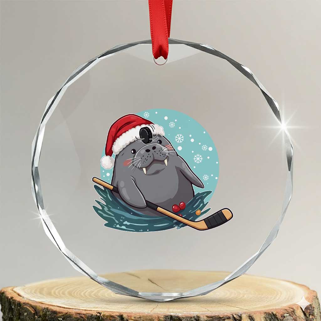 Snowy Seal Ice Hockey Lover Crystal Glass Ornament Funny Christmas Gift TS12 Transparent Glass 3'' Circle Print Your Wear