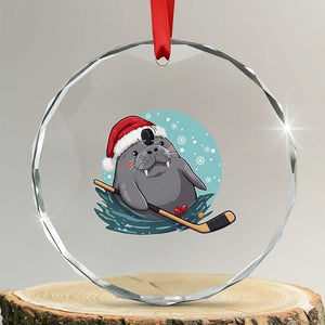 Snowy Seal Ice Hockey Lover Crystal Glass Ornament Funny Christmas Gift TS12 Transparent Glass 3'' Circle Print Your Wear