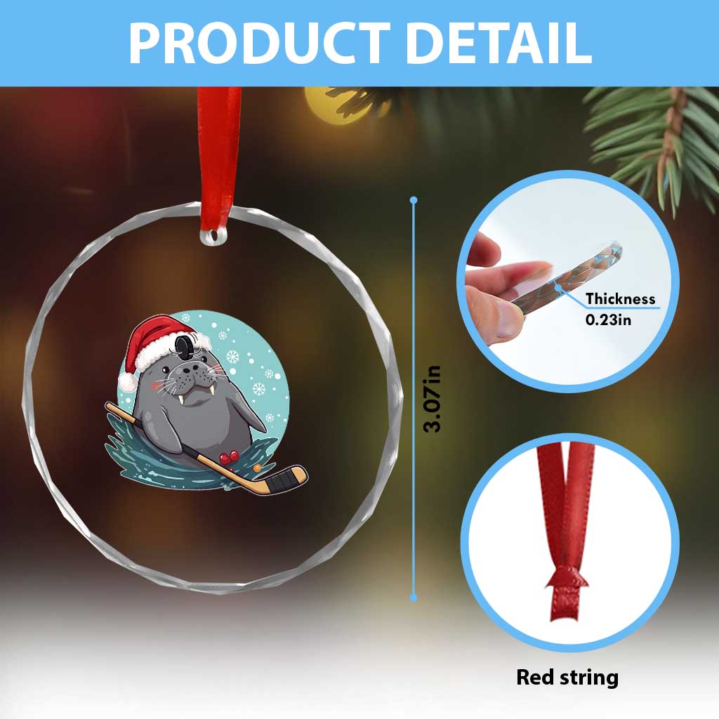 Snowy Seal Ice Hockey Lover Crystal Glass Ornament Funny Christmas Gift TS12 Print Your Wear