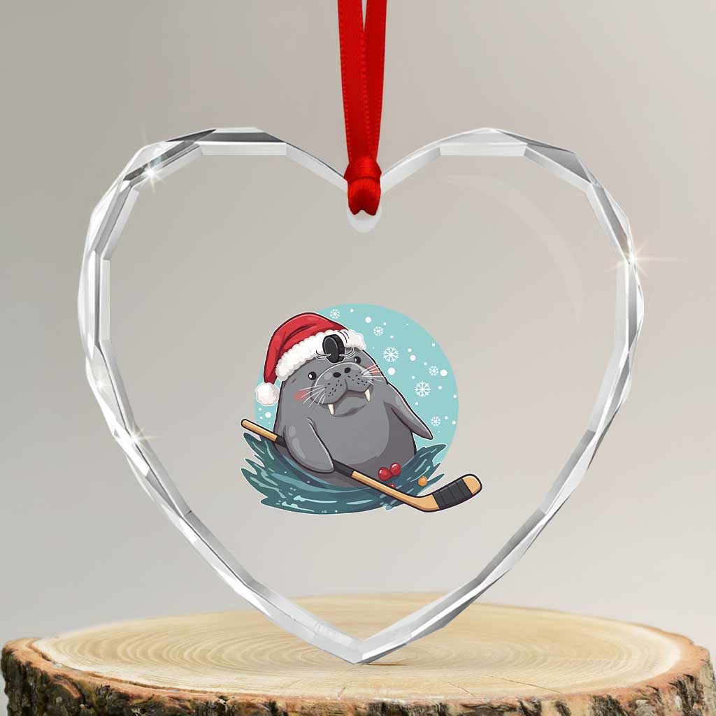 Snowy Seal Ice Hockey Lover Heart Crystal Glass Ornament Funny Christmas Gift TS12 Transparent Glass 3'' Heart Print Your Wear