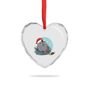 Snowy Seal Ice Hockey Lover Heart Crystal Glass Ornament Funny Christmas Gift TS12 Print Your Wear