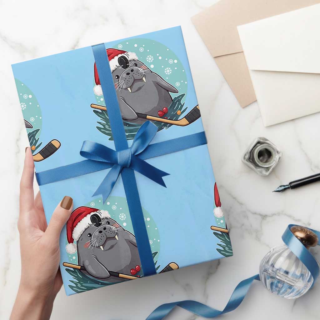 Snowy Seal Ice Hockey Lover Wrapping Paper Roll Funny Christmas Gift TS12 Light Blue Print Your Wear