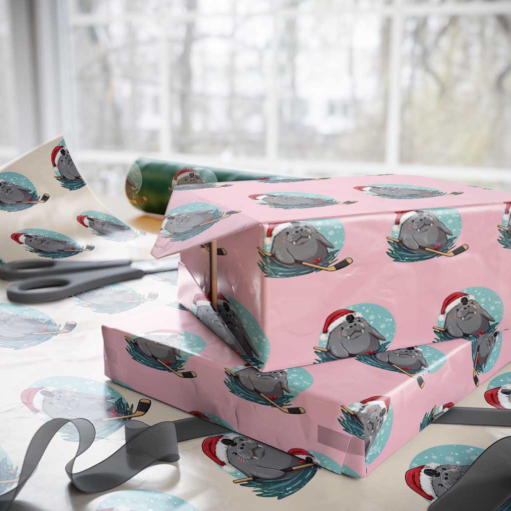 Snowy Seal Ice Hockey Lover Wrapping Paper Roll Funny Christmas Gift TS12 Light Pink Print Your Wear