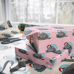 Snowy Seal Ice Hockey Lover Wrapping Paper Roll Funny Christmas Gift TS12 Light Pink Print Your Wear