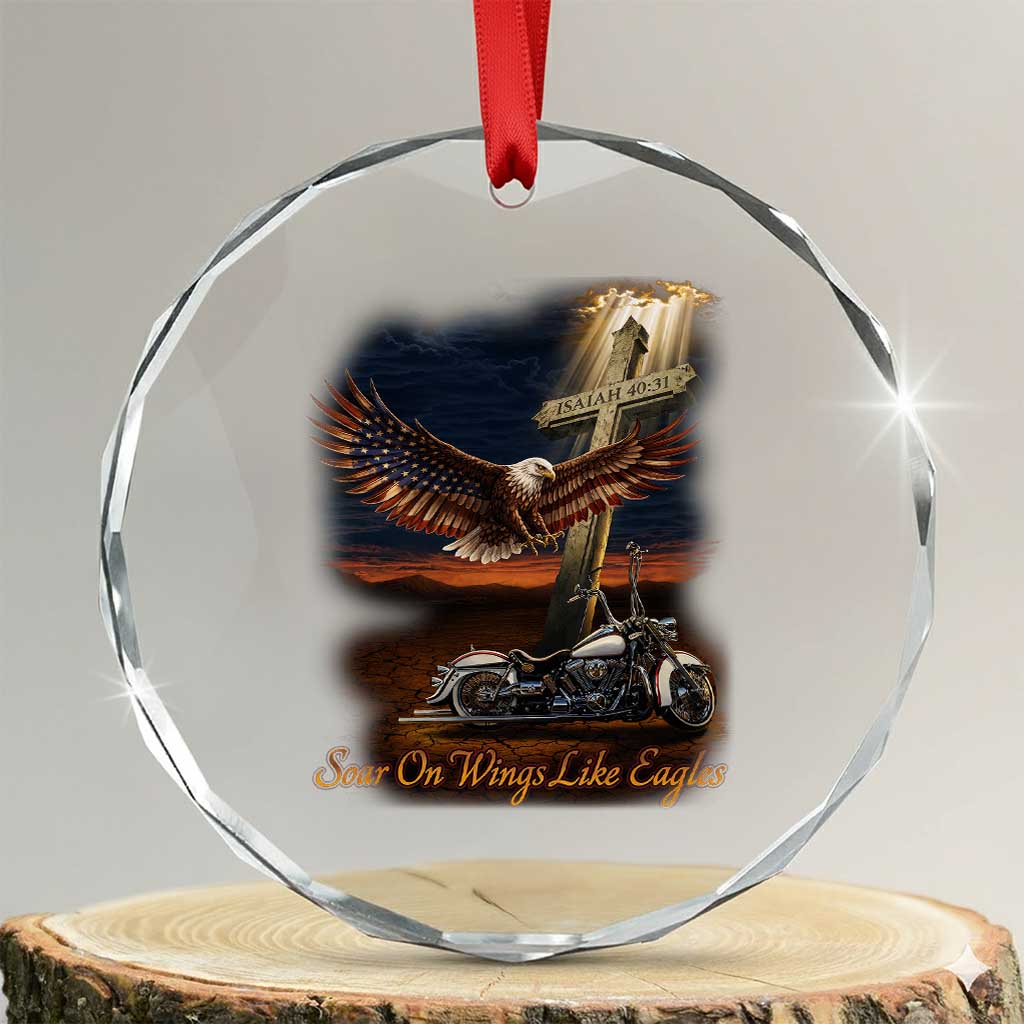 Soar On Wings Like Eagles Christian Crystal Glass Ornament Isaiah 40:31 Bible Verse Faith Motorcycle TS11 Transparent Glass 3'' Circle Print Your Wear